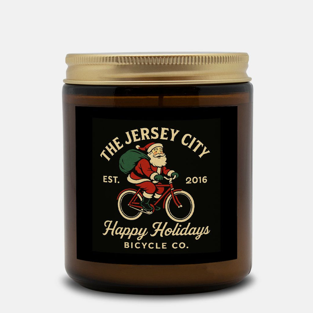 Bike Lover Christmas Candle – Santa Cycling, Holiday Gift for Cyclists, Retro Bike Art