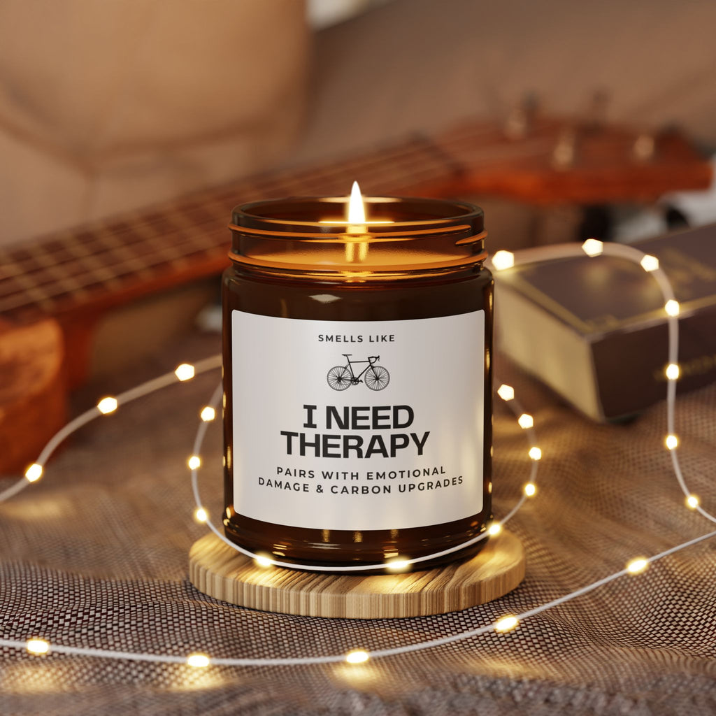 Cyclist Candle — “Smells Like I Need Therapy” Scented Soy Candle (Amber Jar)