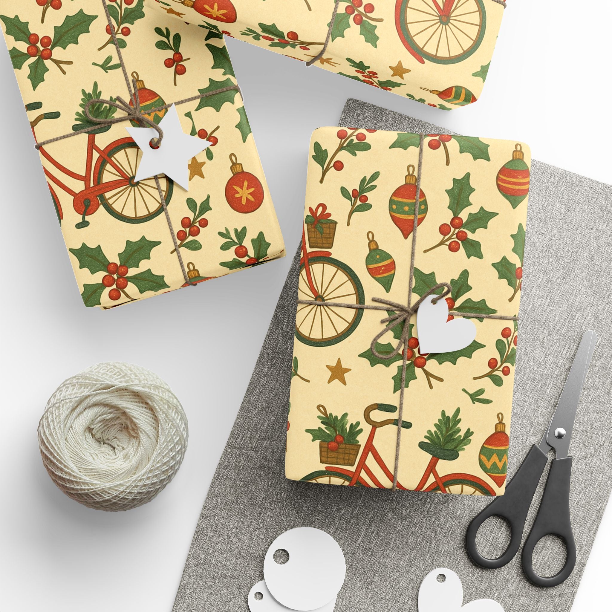 Vintage Holiday Wrapping Paper Roll – Retro Ornaments & Holly Gift Wrap