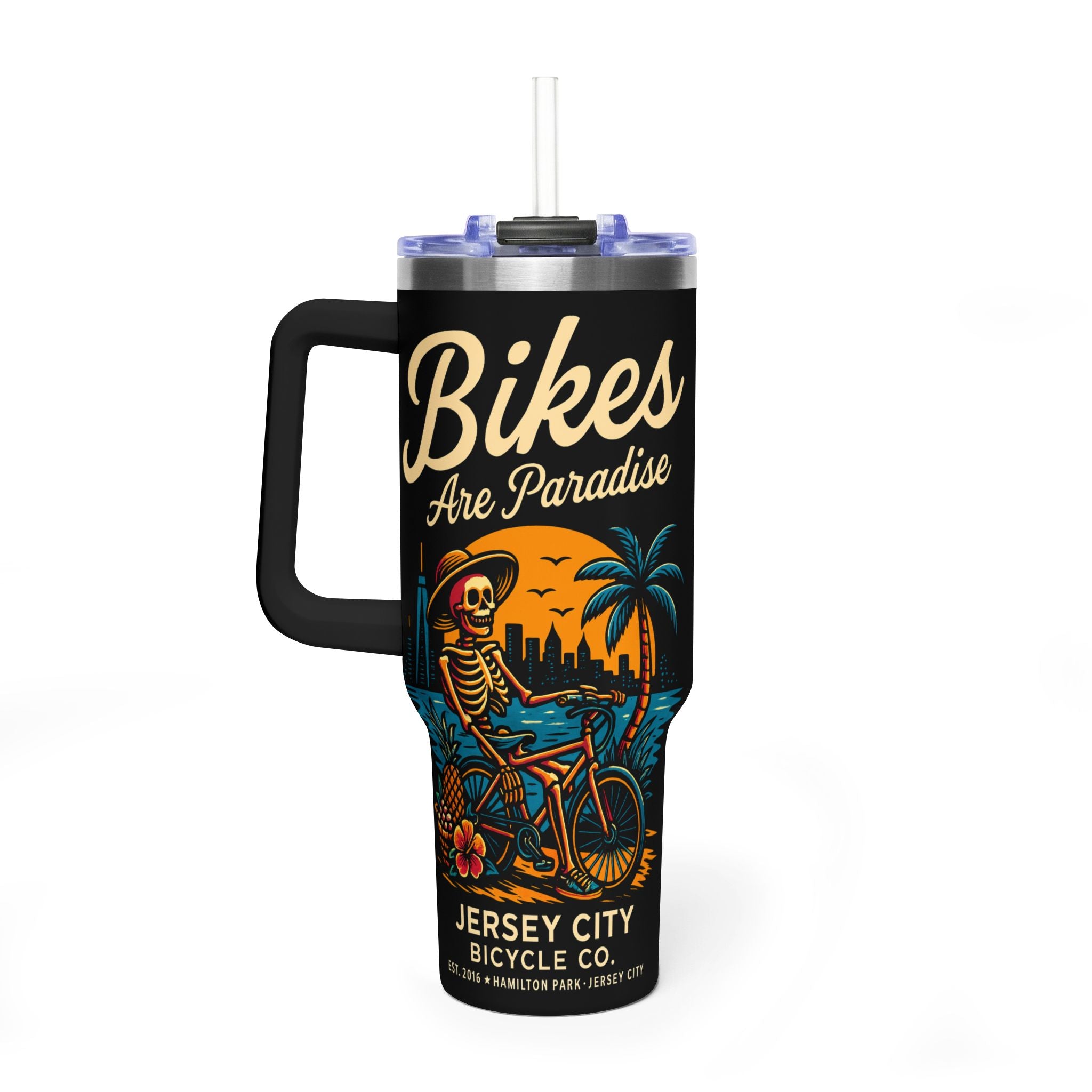 Bike Paradise 40oz Vacuum Tumbler — Jersey City Bicycle Co. Insulated Travel Mug
