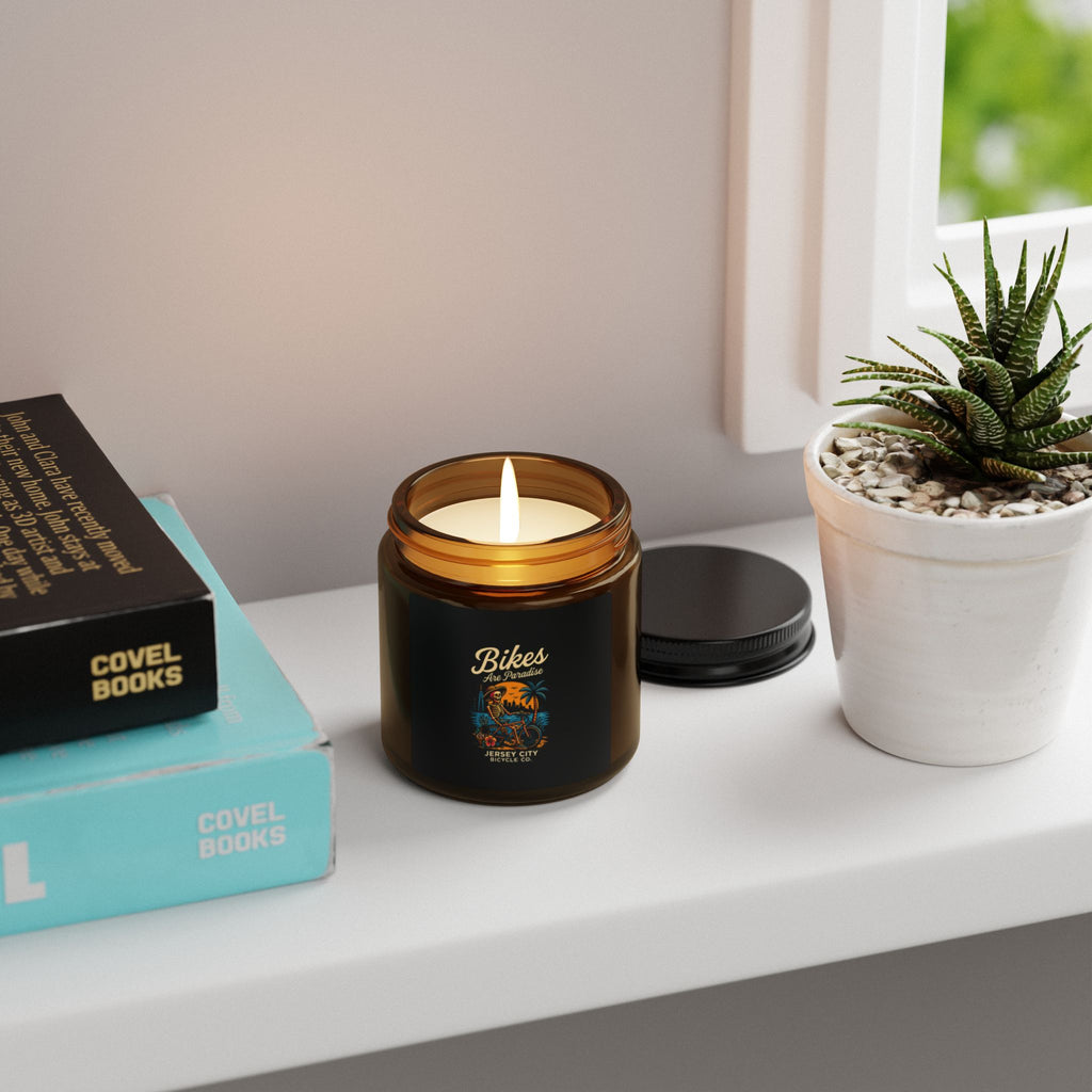 Bike Lover Candle — 'Bikes Are Paradise' Scented Soy Candle (Amber Jar)