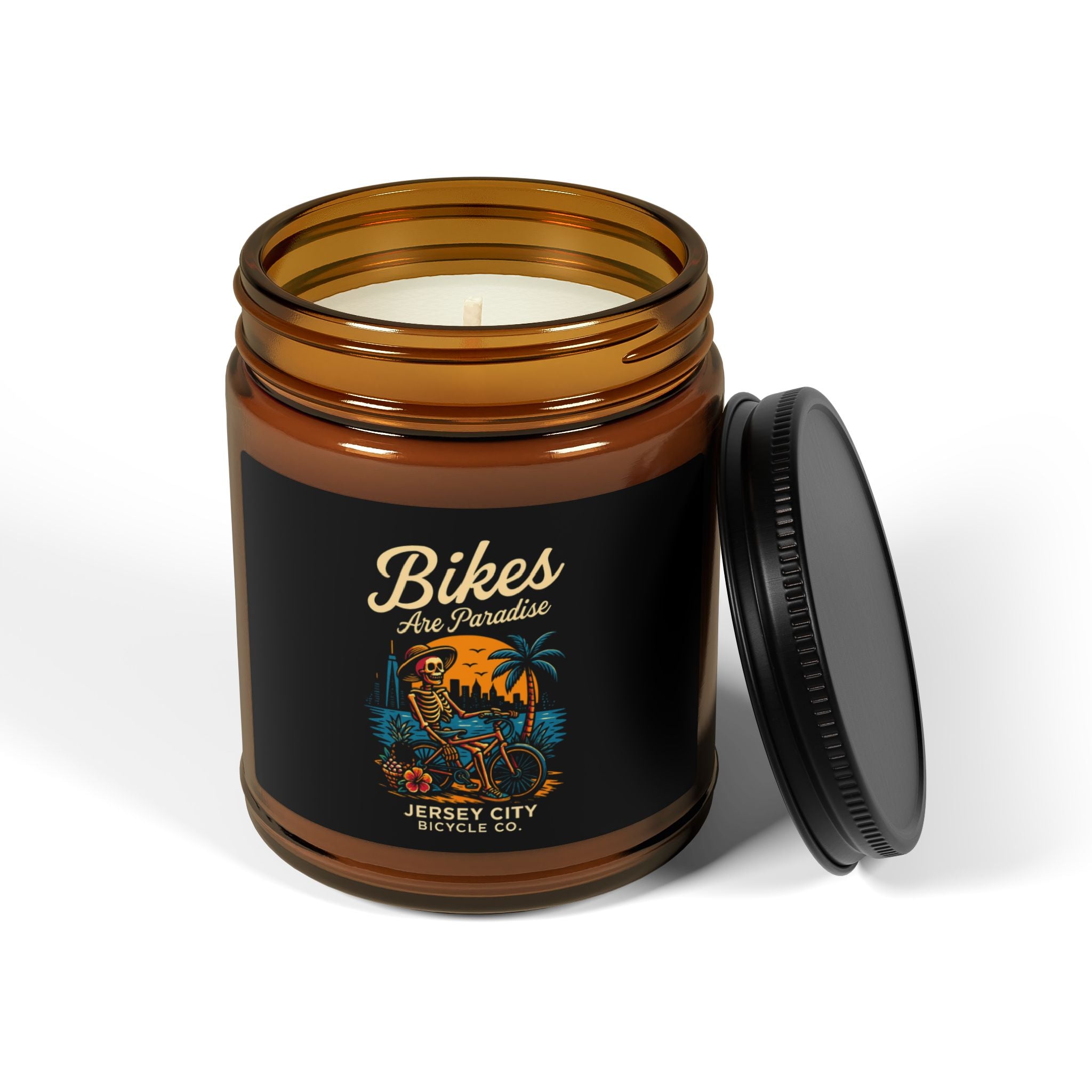 Bike Lover Candle — 'Bikes Are Paradise' Scented Soy Candle (Amber Jar)