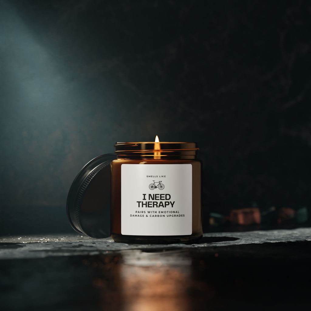 Cyclist Candle — “Smells Like I Need Therapy” Scented Soy Candle (Amber Jar)