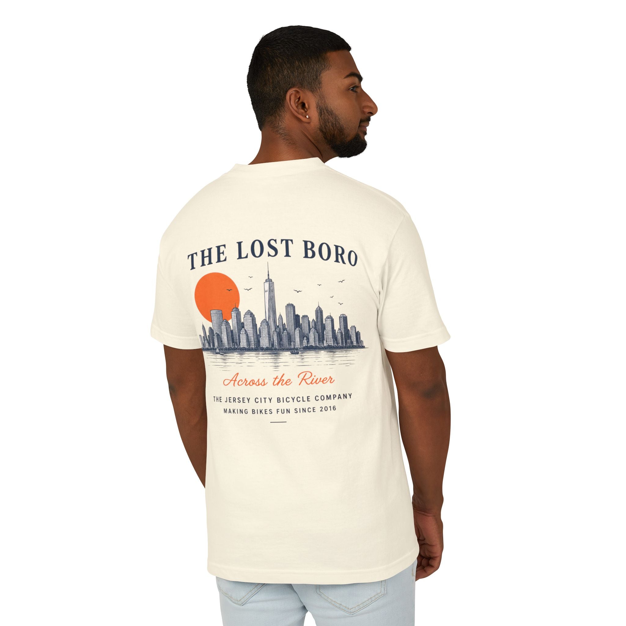 Graphic Tee — "The Lost Boro" Jersey City Skyline Bike Club Shirt