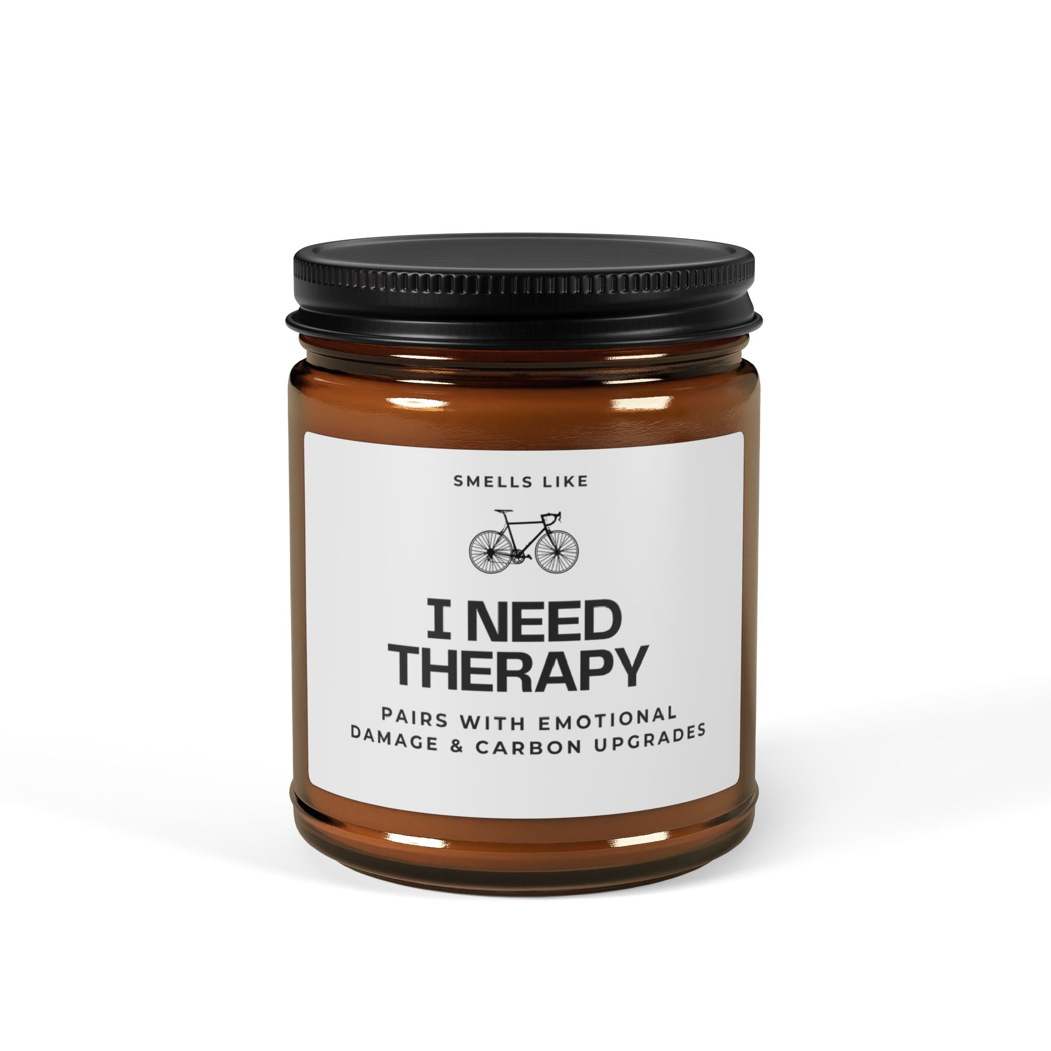 Cyclist Candle — “Smells Like I Need Therapy” Scented Soy Candle (Amber Jar)