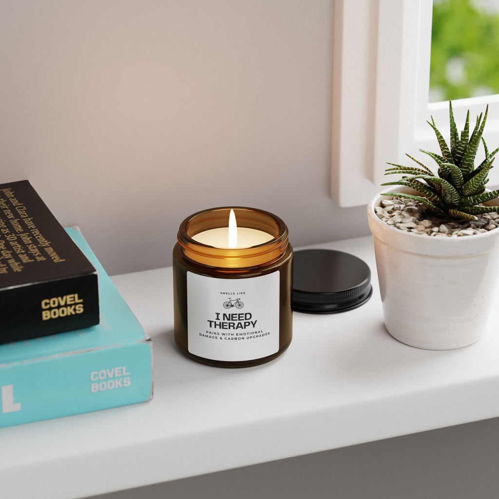 Cyclist Candle — “Smells Like I Need Therapy” Scented Soy Candle (Amber Jar)
