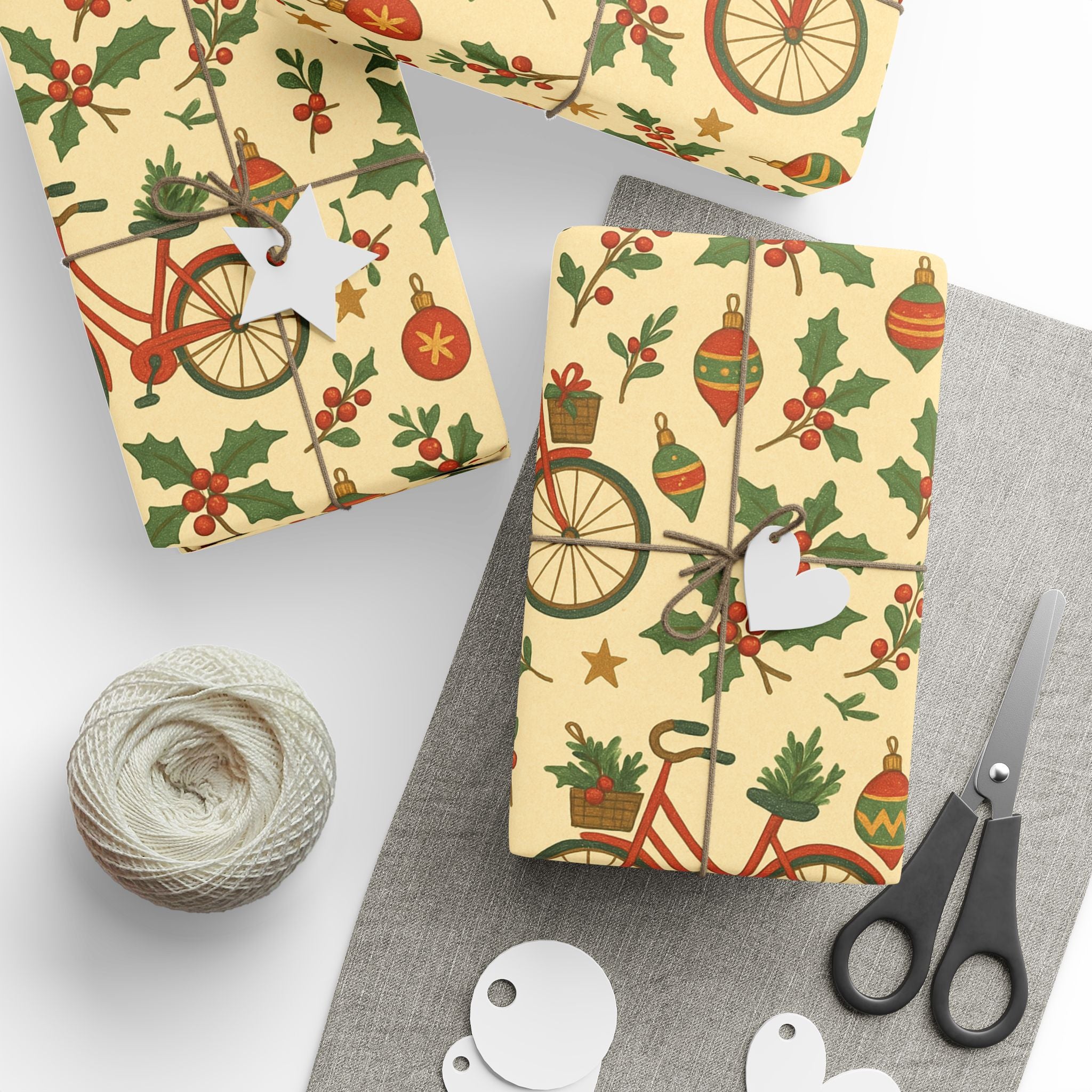 Vintage Holiday Wrapping Paper Roll – Retro Ornaments & Holly Gift Wrap