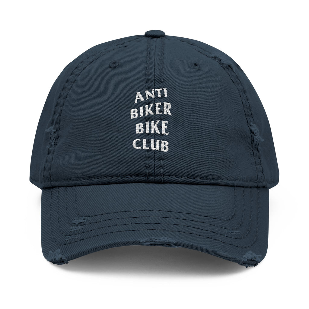 Distressed Embroidered Dad Hat — "Anti Biker Bike Club" Casual Cap