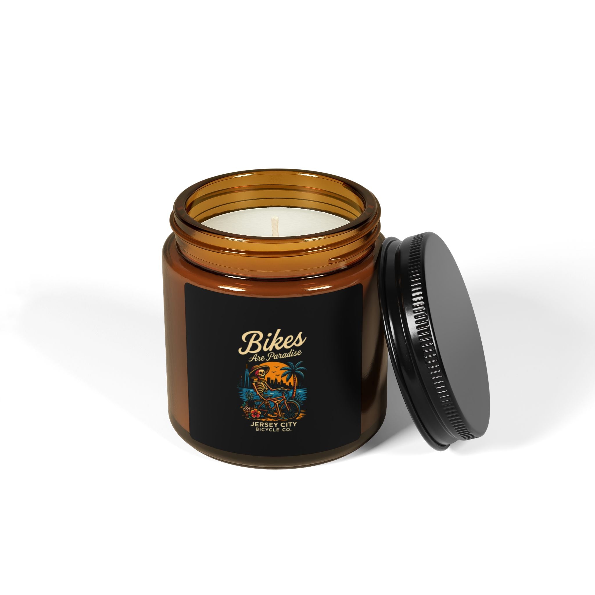 Bike Lover Candle — 'Bikes Are Paradise' Scented Soy Candle (Amber Jar)