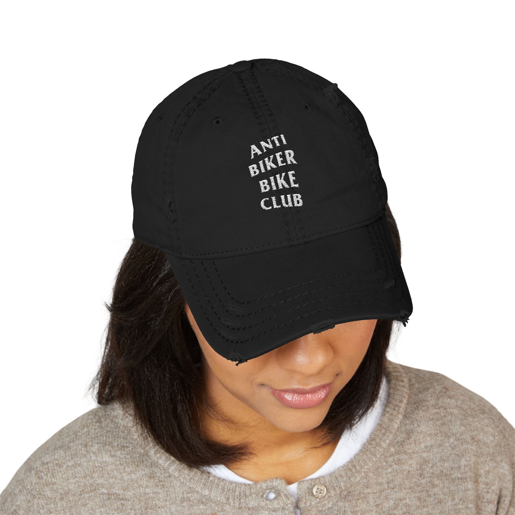 Distressed Embroidered Dad Hat — "Anti Biker Bike Club" Casual Cap
