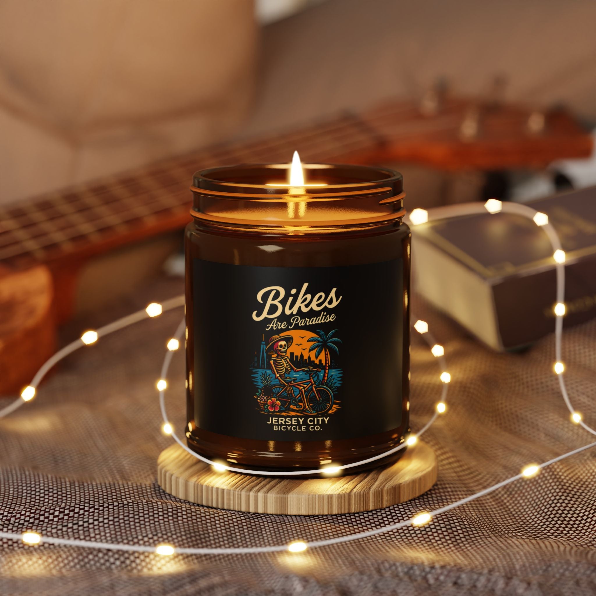 Bike Lover Candle — 'Bikes Are Paradise' Scented Soy Candle (Amber Jar)
