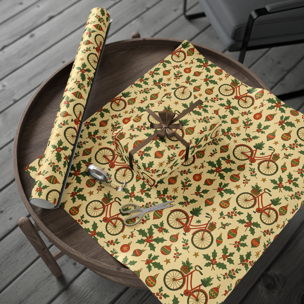 Vintage Holiday Wrapping Paper Roll – Retro Ornaments & Holly Gift Wrap