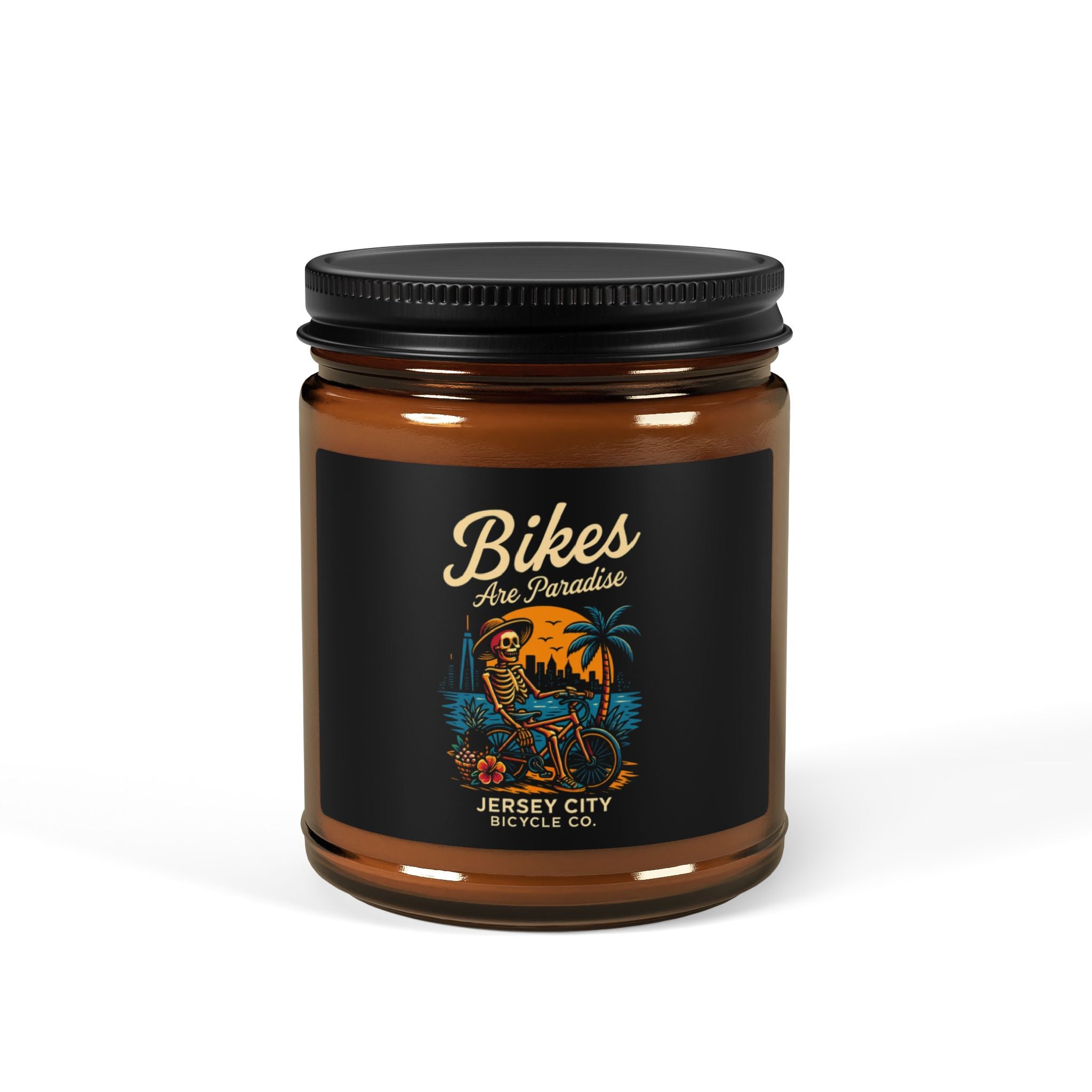 Bike Lover Candle — 'Bikes Are Paradise' Scented Soy Candle (Amber Jar)