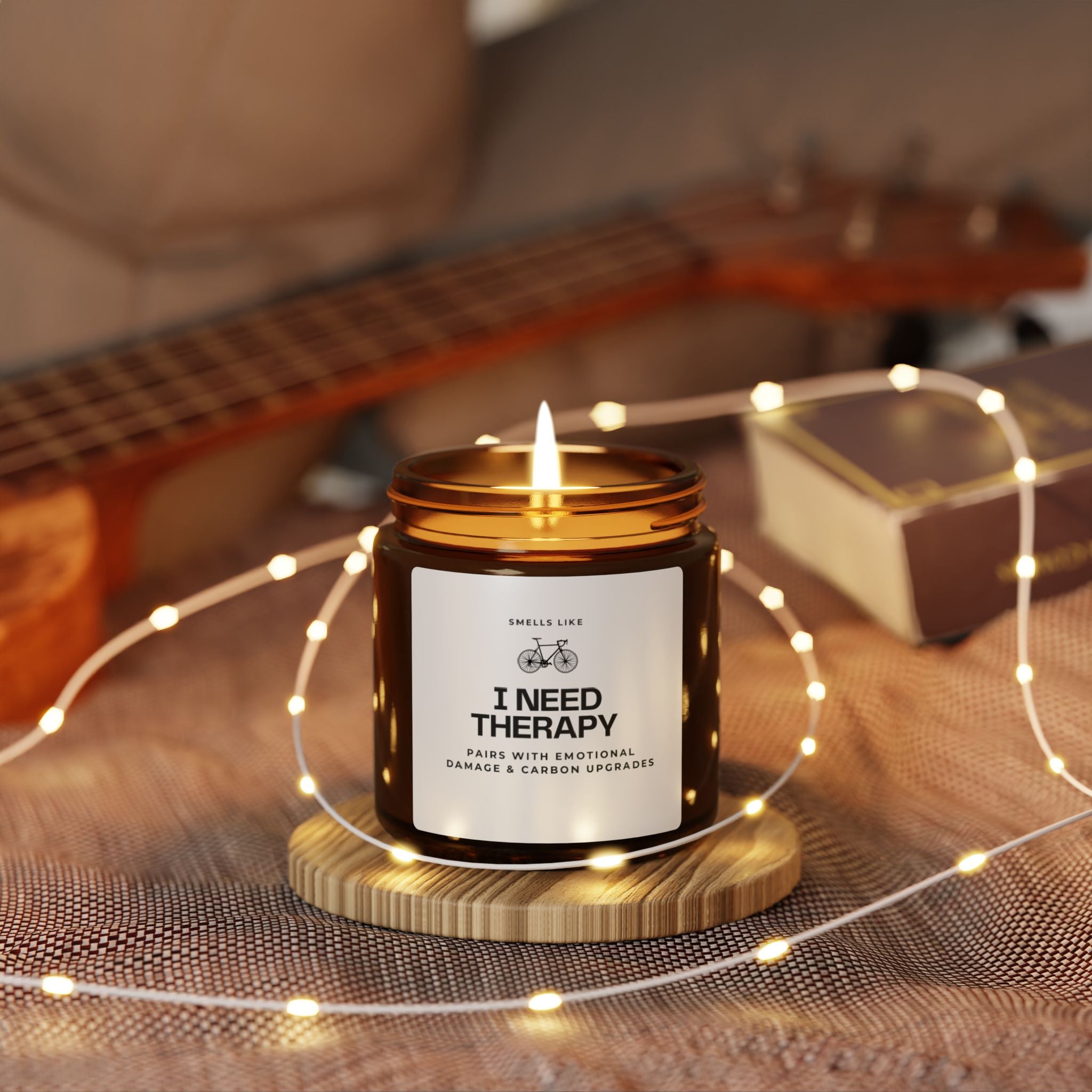 Cyclist Candle — “Smells Like I Need Therapy” Scented Soy Candle (Amber Jar)