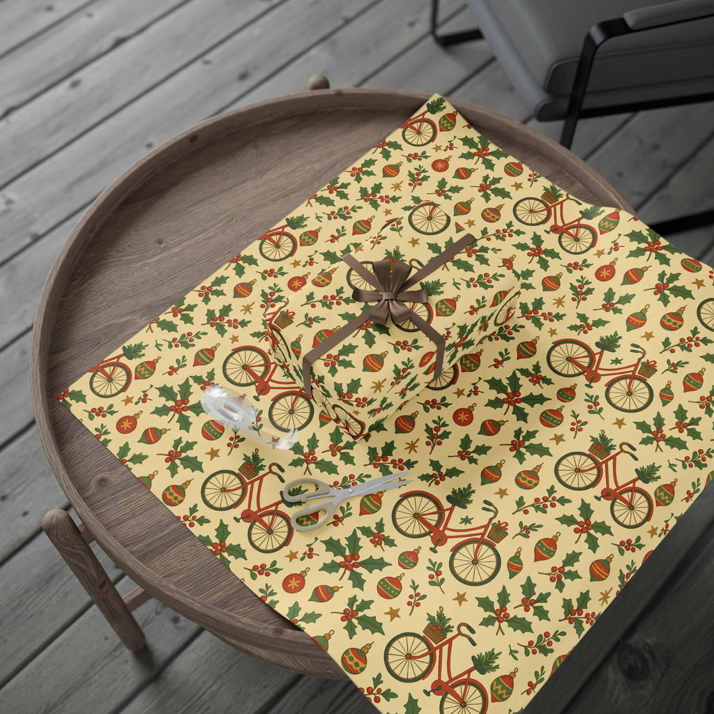 Vintage Holiday Wrapping Paper Roll – Retro Ornaments & Holly Gift Wrap