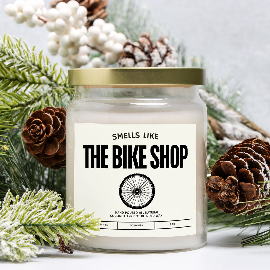 Bike Lover Gift Candle – “Smells Like The Bike Shop” • Cyclist Home Decor • 50-Hr Burn • Hand Poured in USA • Coconut Apricot Wax