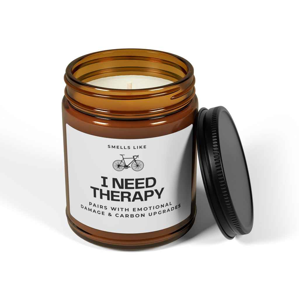 Cyclist Candle — “Smells Like I Need Therapy” Scented Soy Candle (Amber Jar)