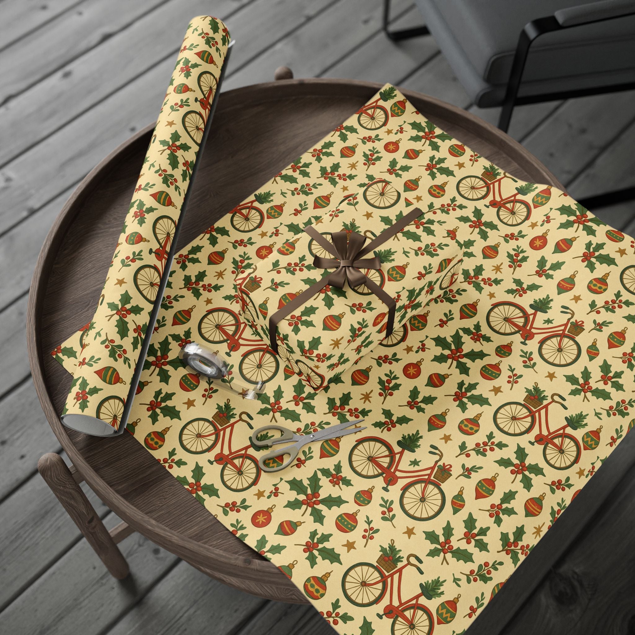 Vintage Holiday Wrapping Paper Roll – Retro Ornaments & Holly Gift Wrap