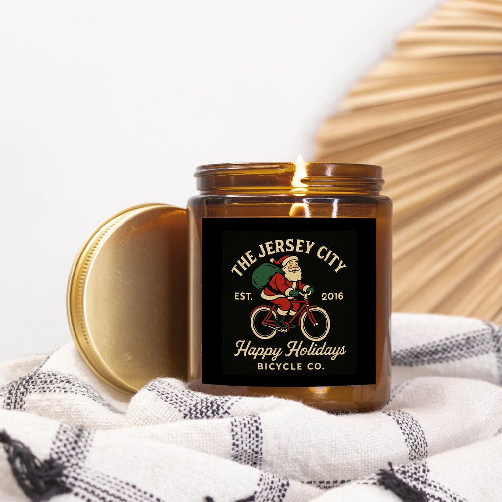 Bike Lover Christmas Candle – Santa Cycling, Holiday Gift for Cyclists, Retro Bike Art