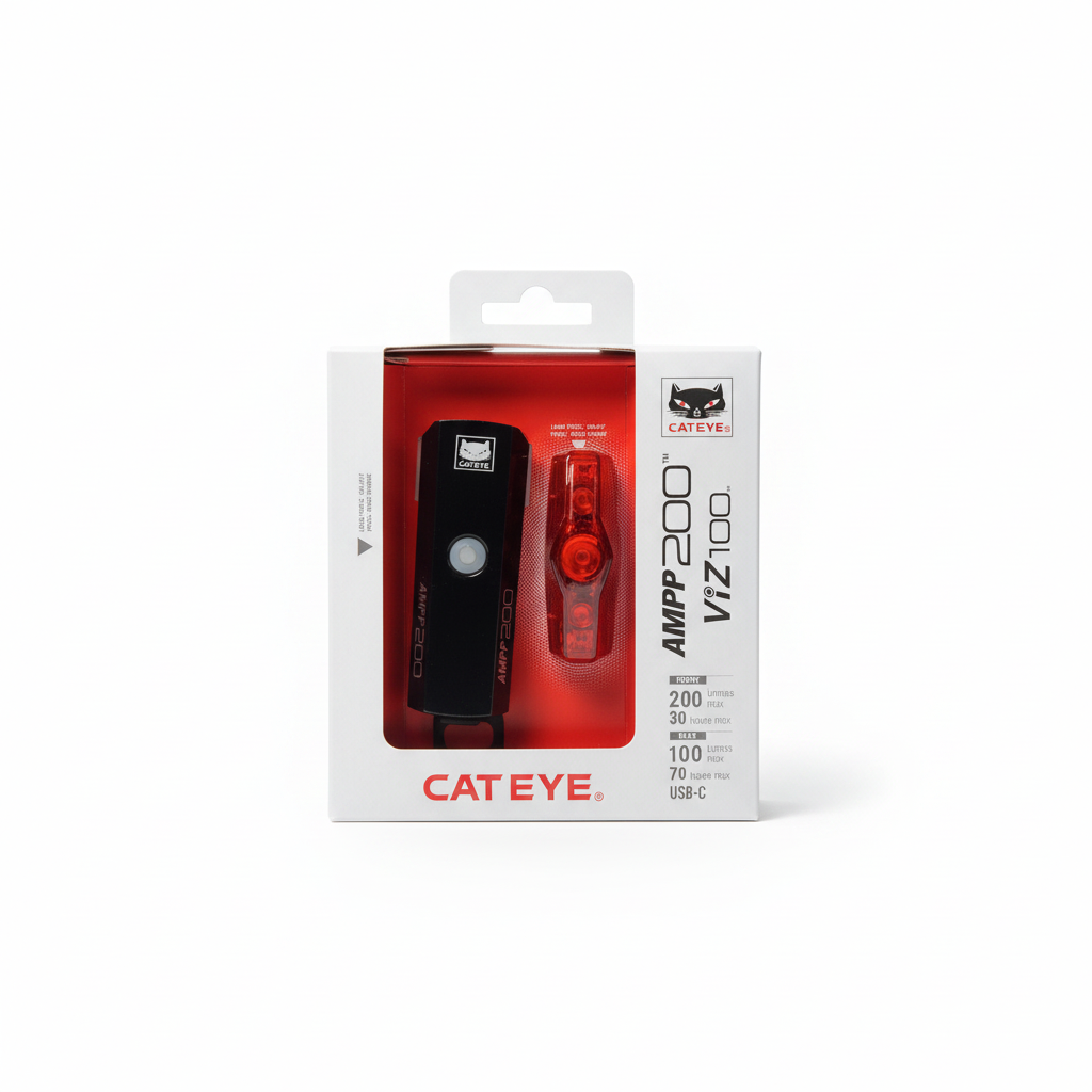 CATEYE AMPP200 + ViZ100 Front & Rear Bike Light Set