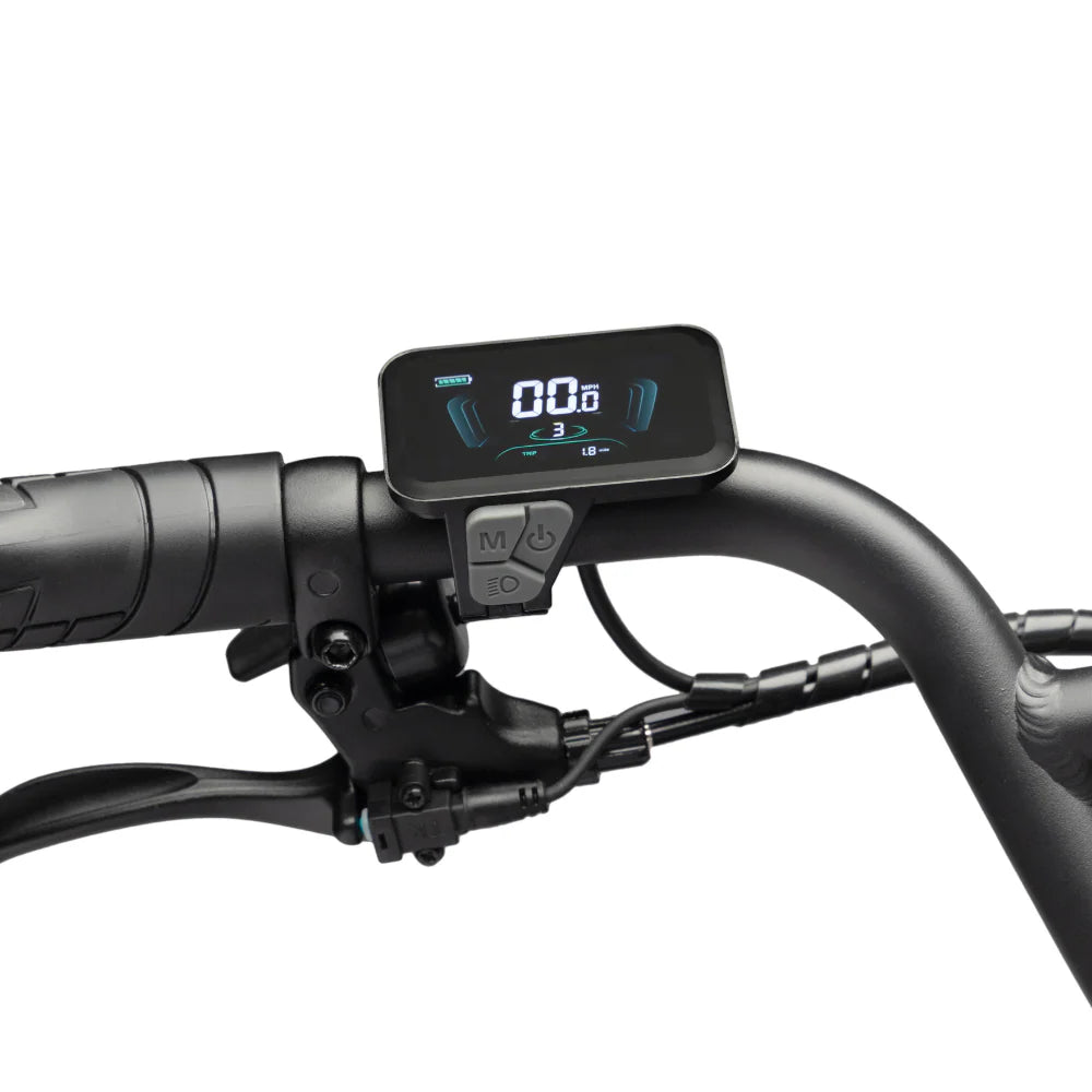 Digital display on a motorcycle handlebar with control buttons