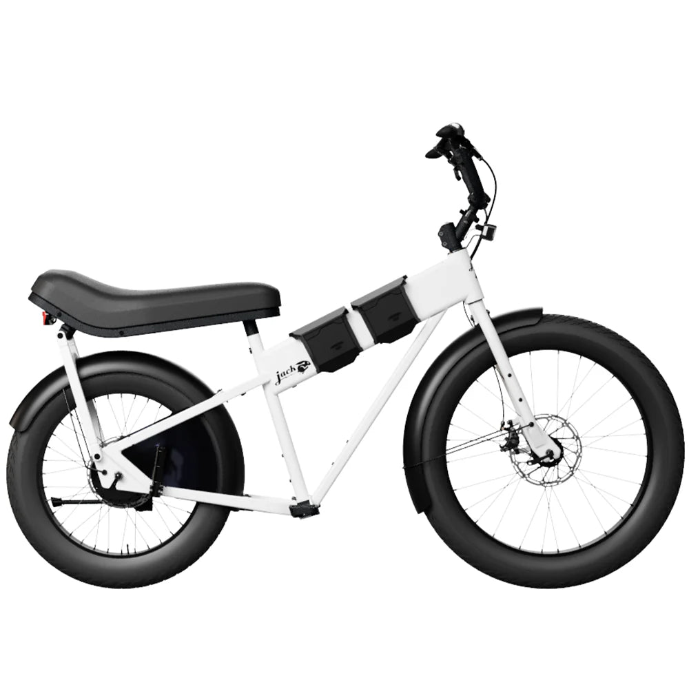 White electric bike with black tires on a white background