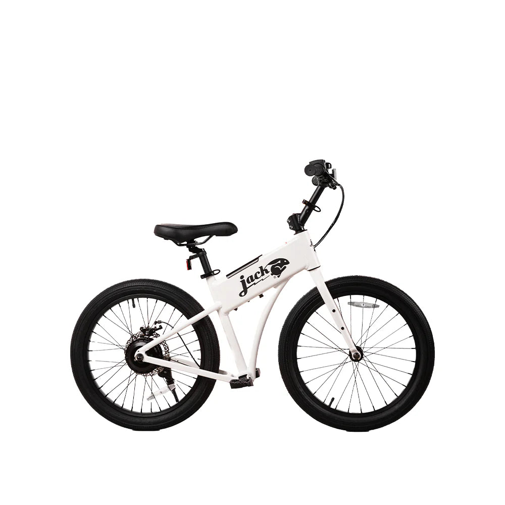 White bicycle with black wheels on a white background