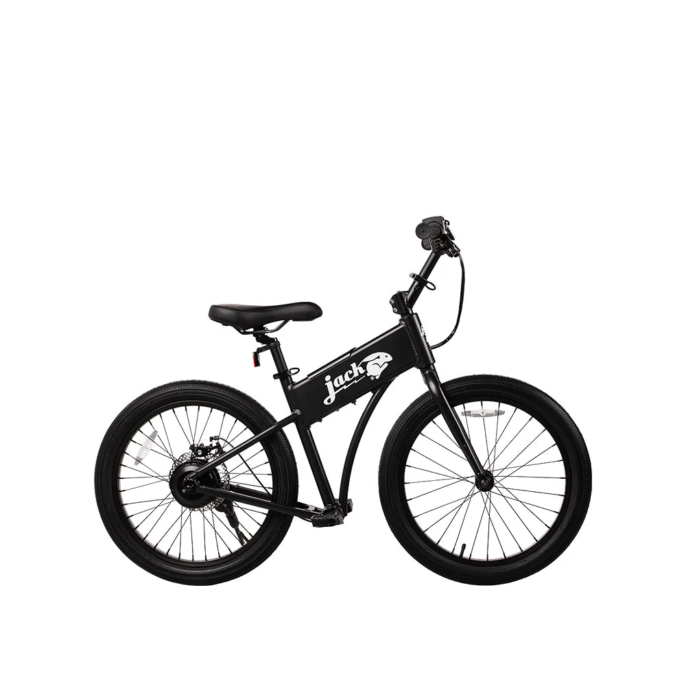Black bicycle with 'Jack' branding on a white background