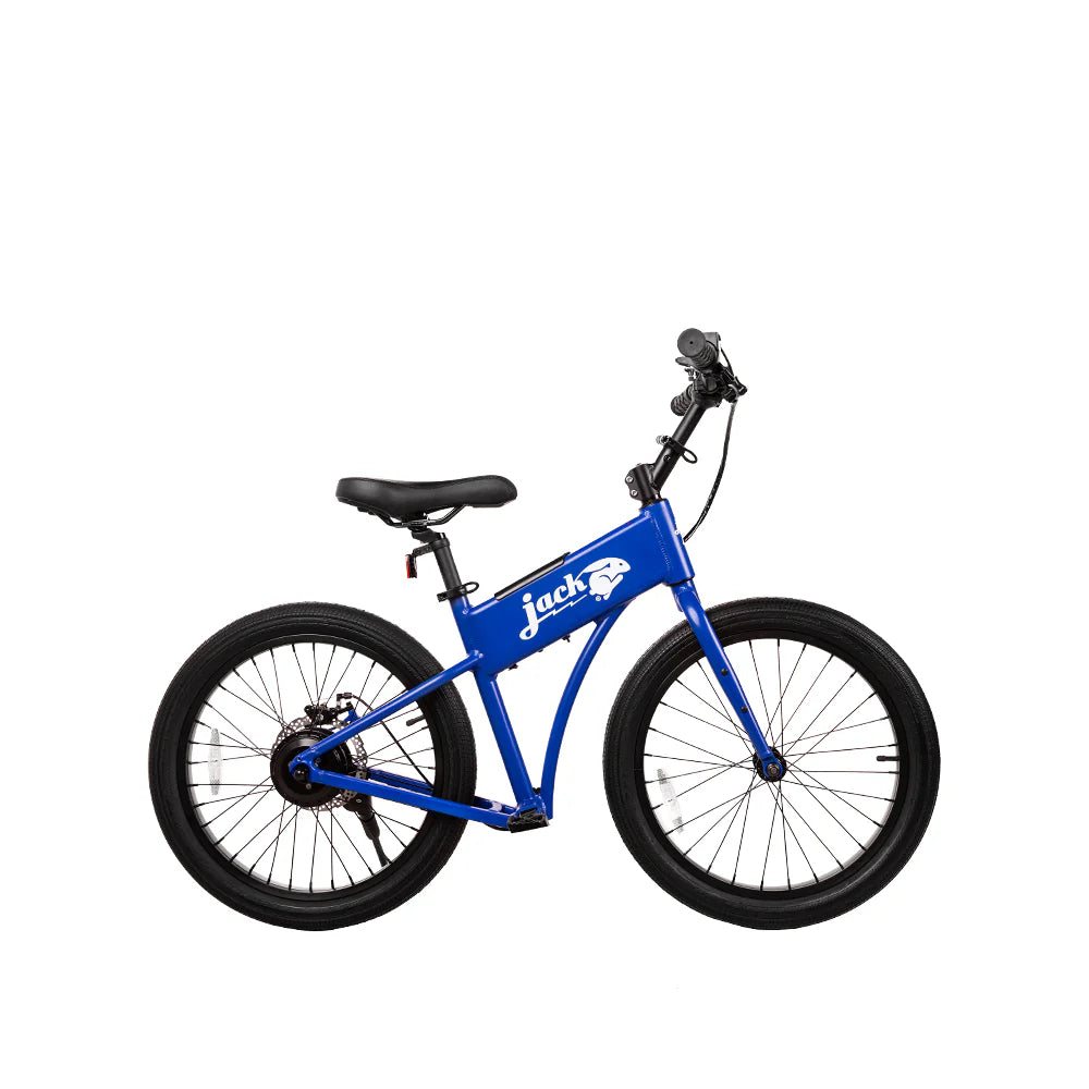 Blue children's bike with 'Jack' branding on a white background
