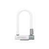 Close-up of a white U-lock on a white background