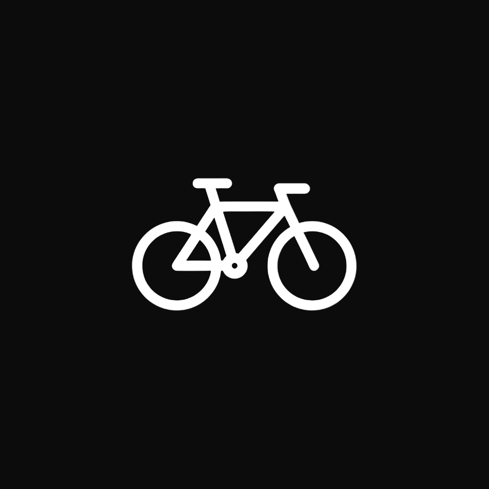 White outline of a bicycle on a black background