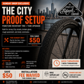 The Jersey City Bicycle Company's city proof setup with tire and tube upgrade offer.