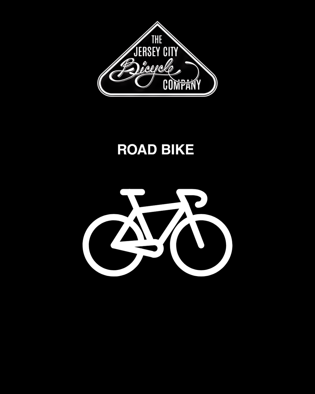 Jersey City Bicycle Company logo with a road bike illustration on a black background