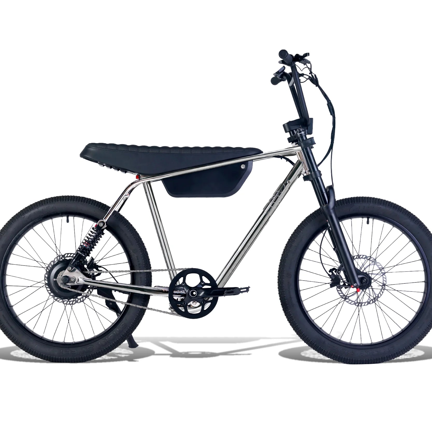 Children's bicycle with a black seat and tires on a white background