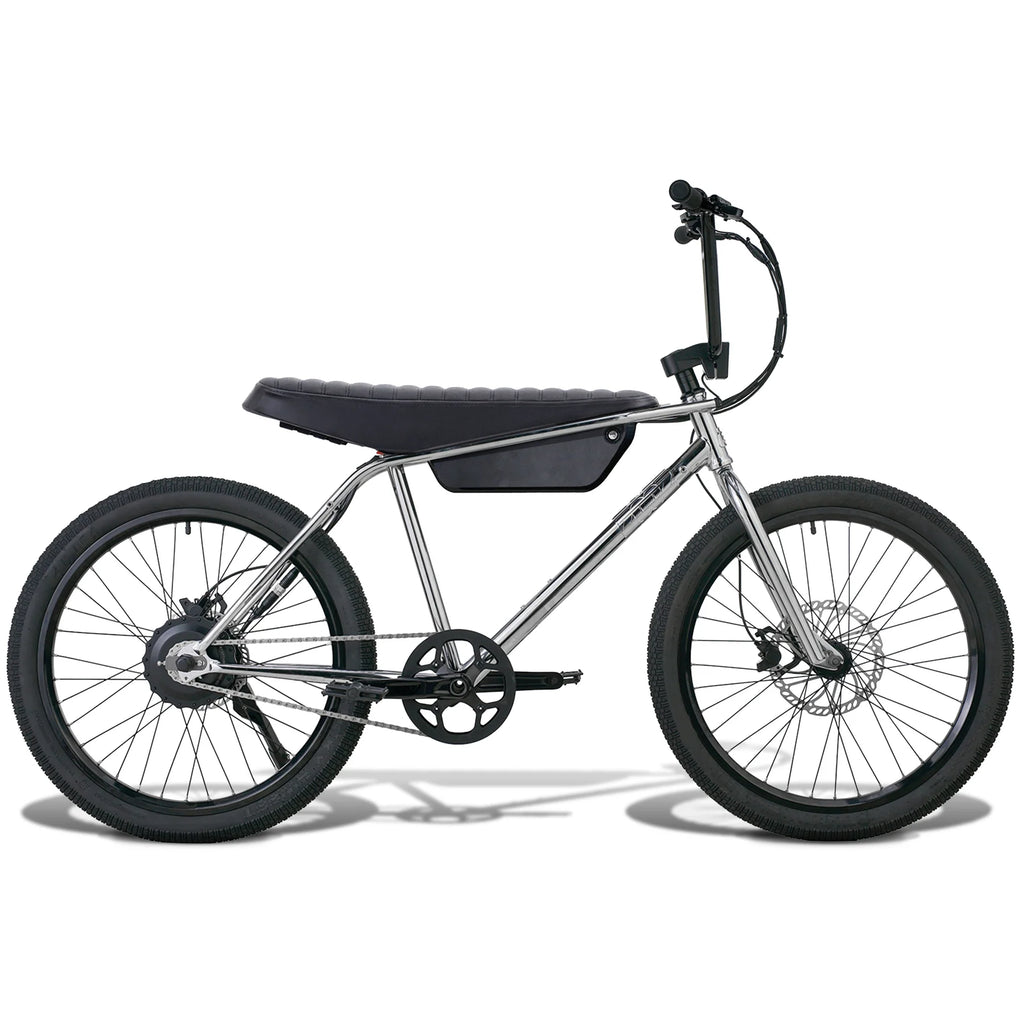 Children's bicycle with black seat and tires on a white background
