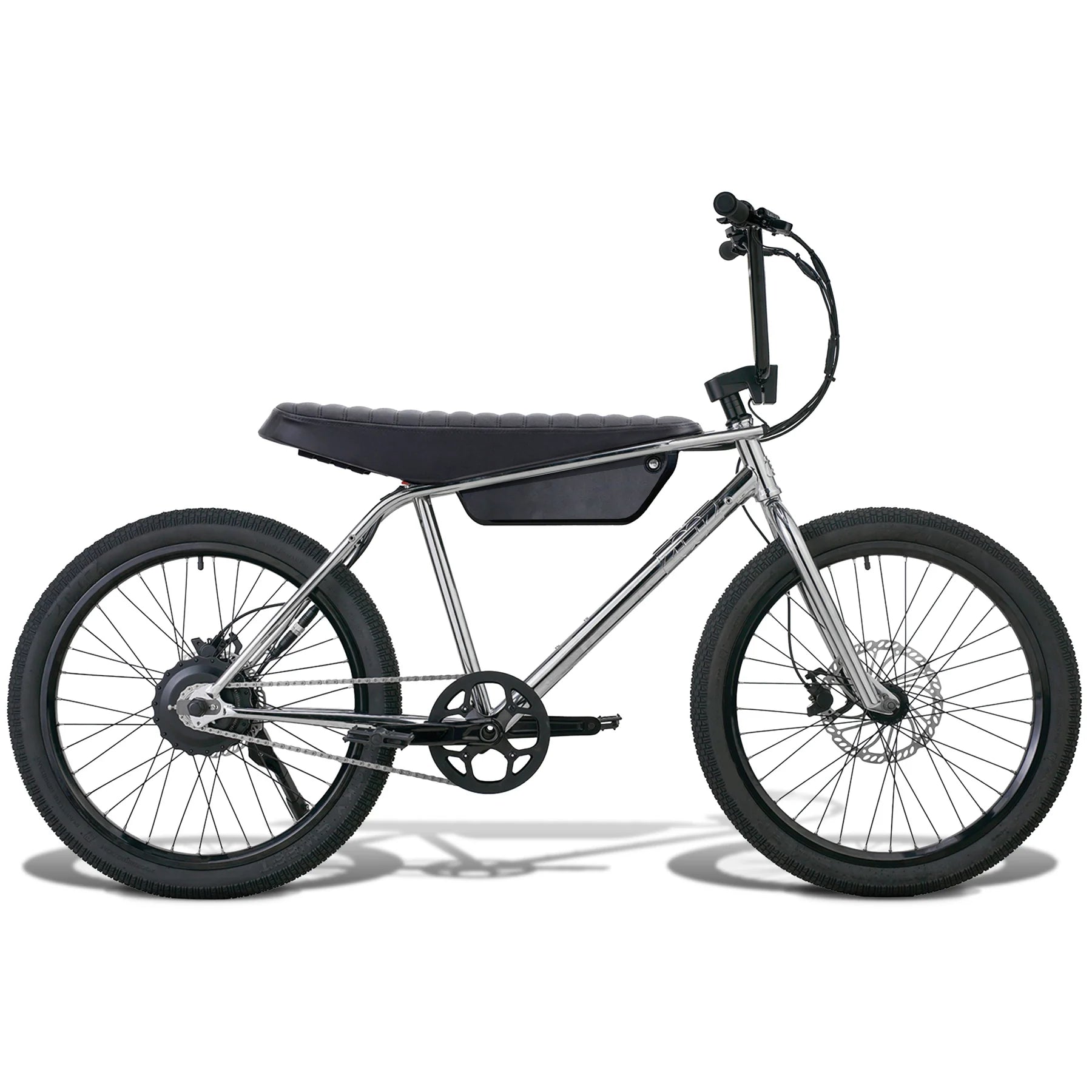 Children's bicycle with black seat and tires on a white background