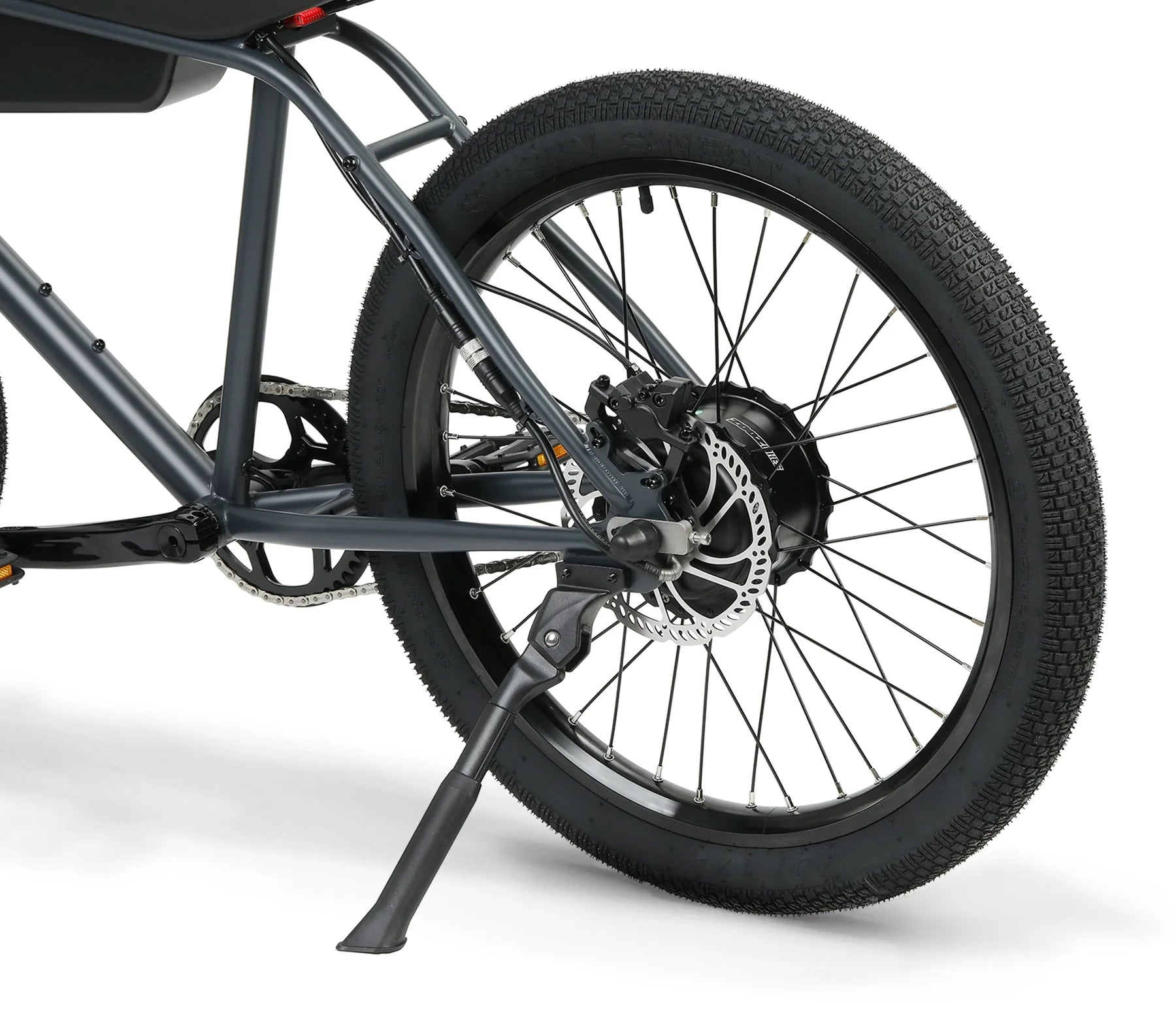 Close-up of a bicycle wheel with a white background