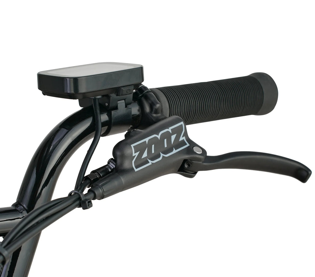 Bicycle handlebar with ZOIZ device on a white background
