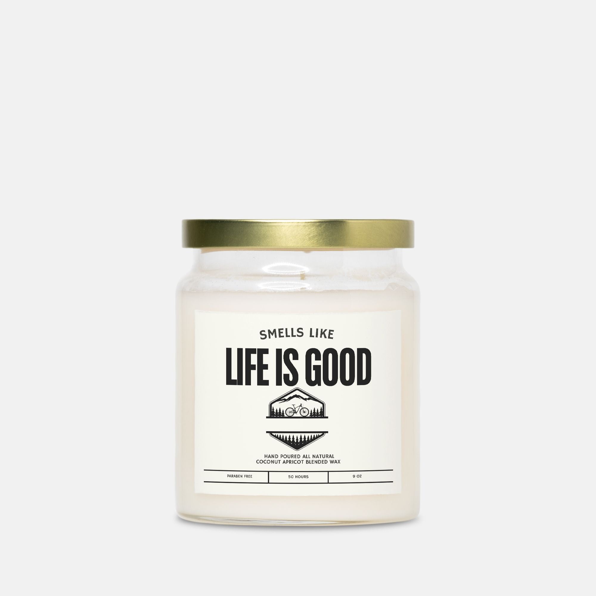 Bike Lover Gift, "Life is Good" Candle, Oakmoss & Amber, Apricot Coconut Wax, 50 Hr Burn, Stocking Stuffer for Cyclists