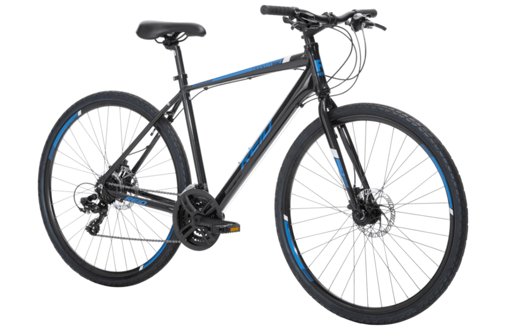Reid Transit Disc commuter bike in black, three-quarter view